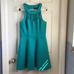 Teal Fit n’ Flare Party Dress with Cutouts